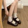 Ballett Mary Jane Schuhe mit runder Spitze Herbst neu Schleifenschnalle kleine Lederschuhe Student