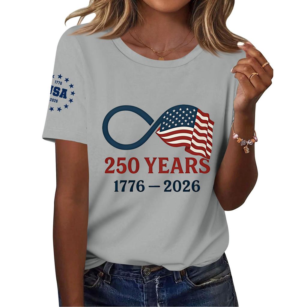 Women's Fashion Casual Printed Short Sleeve Round Neck Pullover Tops