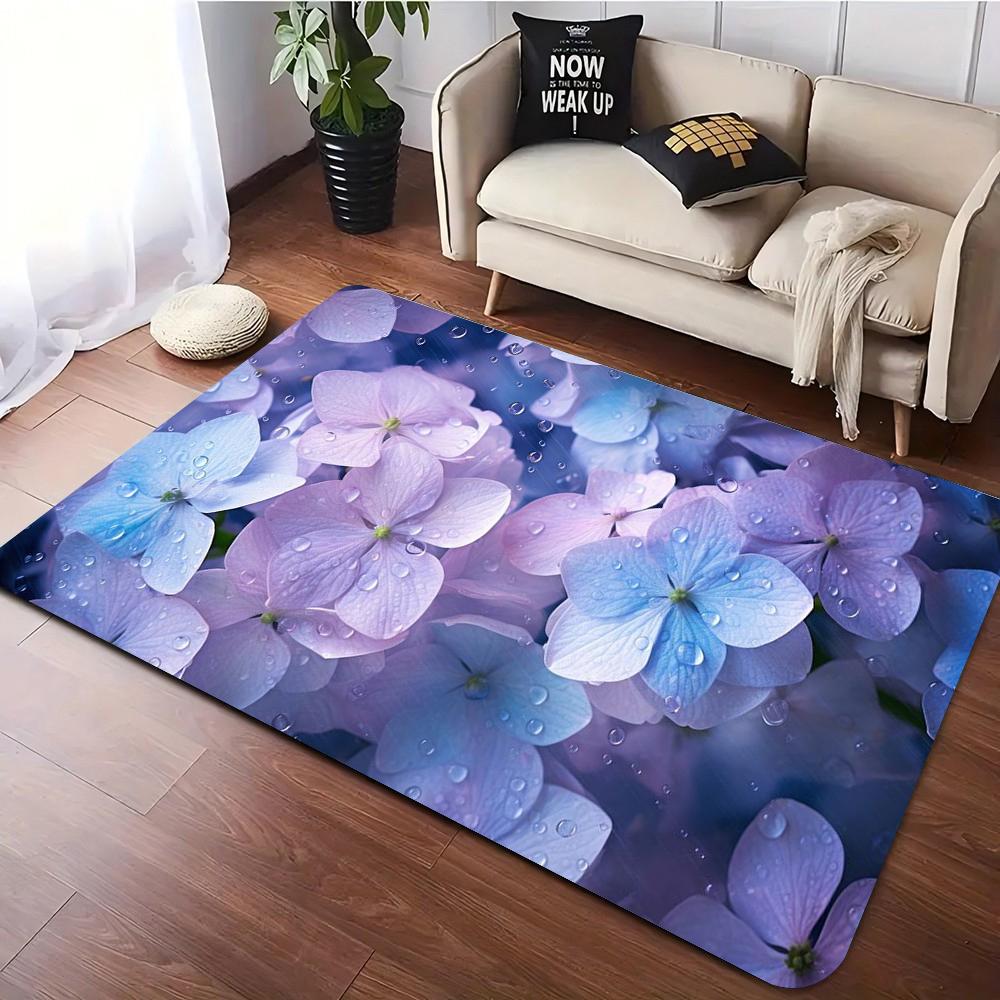 Floral Art Carpet Various Styles With Hydrangea Blue Flower Red Blossom Geometric Pattern Non Slip Rug For Living Room Decor