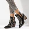 Printed Embroidery Pointed Square Heel Chelsea Boots Autumn New Short Tube Style Women's Boots Women