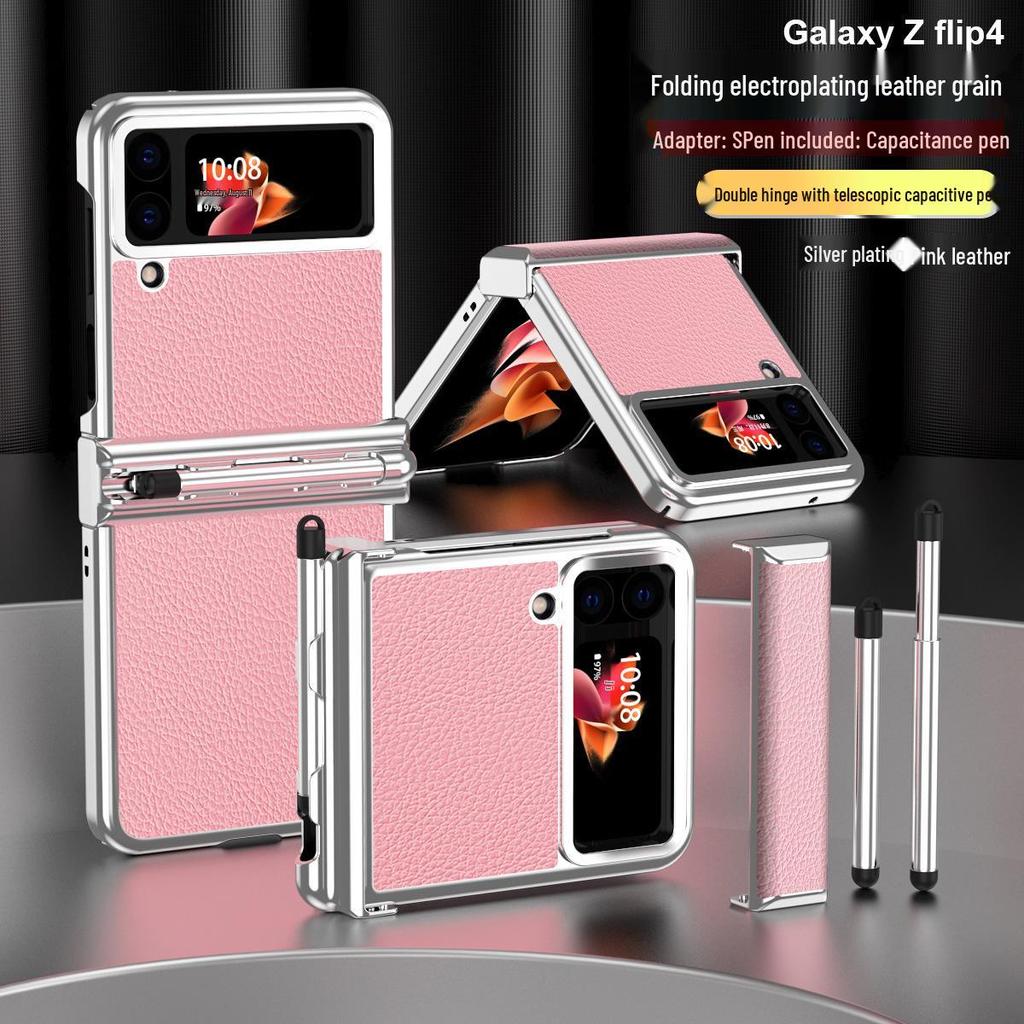Electroplated Leather Case with S Pen Holder for Samsung Z Flip4/3 (5/6 Double Hinge)