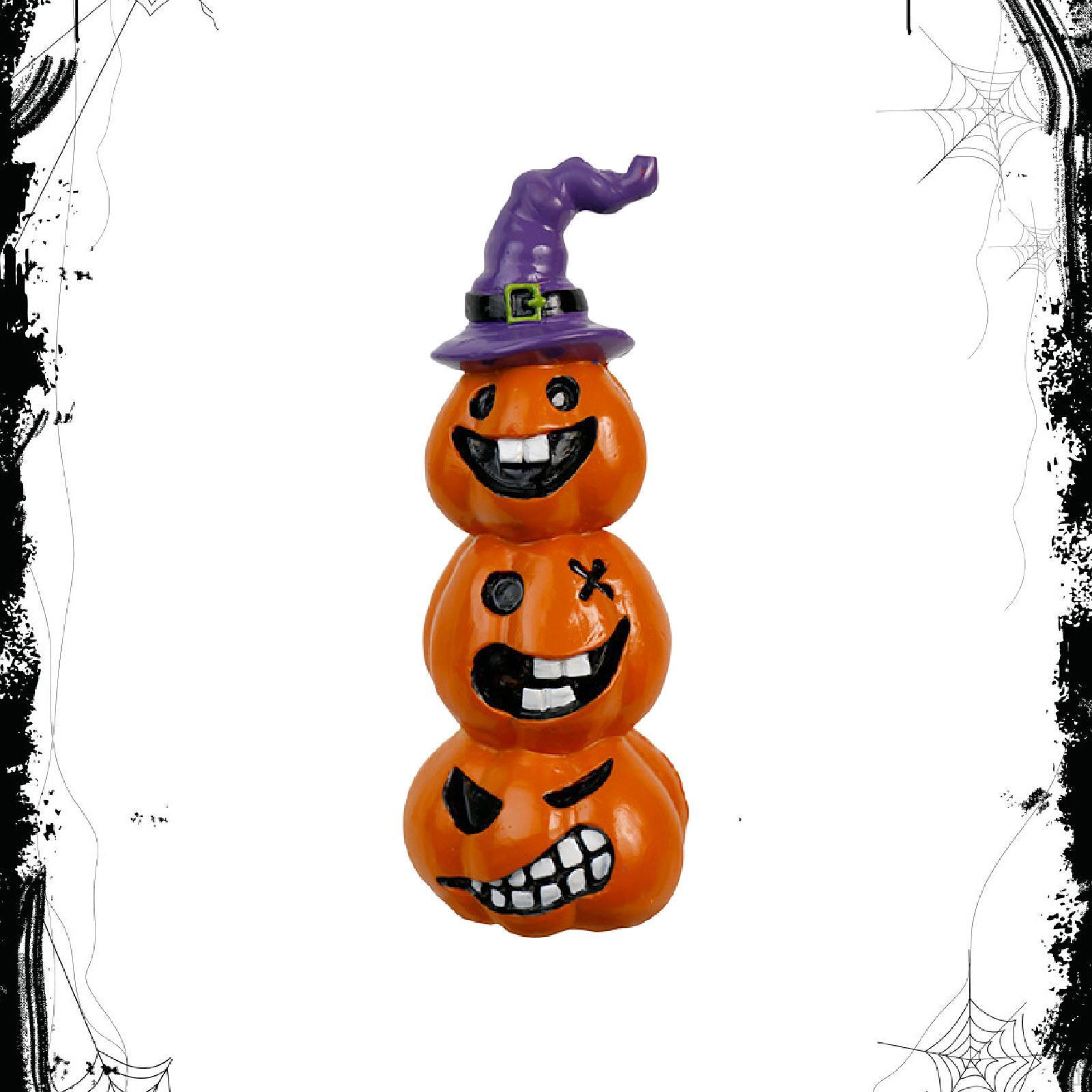 

Halloween Pumpkin Statue with Witch Hat Collectible Figurine Novelty Bedroom Shelf Ornament for Cafe 7x6x1.64cm