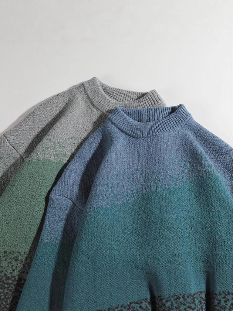 Men’s Retro Gradient Color Block Sweater - Autumn/Winter Loose Knit Pullover