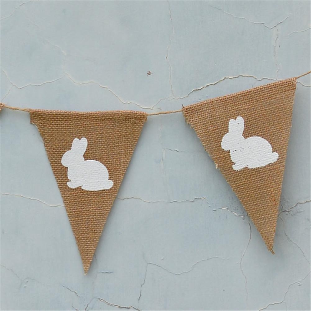 7Pcs Rabbit Triangle Hanging Linen Flags Banner Bunting for Baby Birthday Party Decor