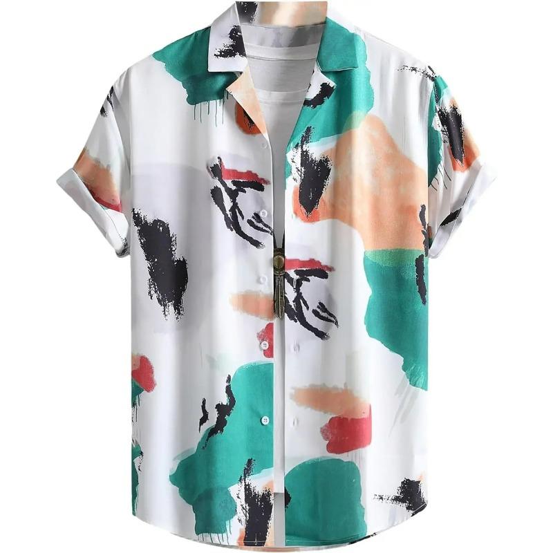 Hawaiian Shirts Geometry Men's Color Block Graphics Beach Vacation Short Sleeve Fashion Buttoned Tops