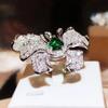 Fashion  Sterling Silver CZ Butterfly Open Ring for Women Temperament Water Drop Emerald Adjustable  Accessories Gift