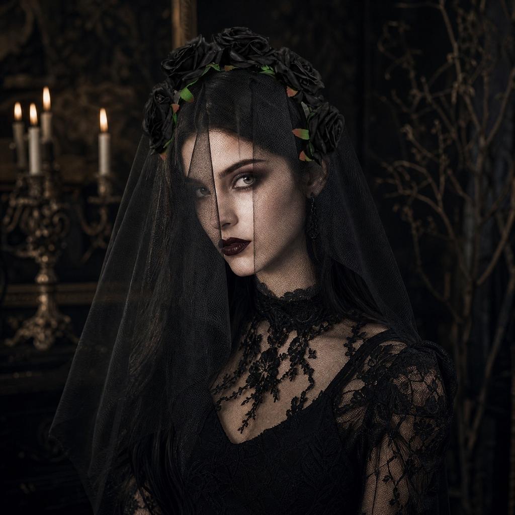 Halloween Black Mesh Rose Headband Hair Accessory for Women