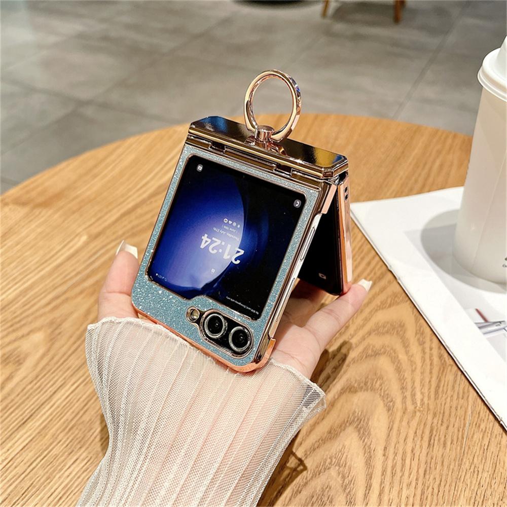 For Samsung ZFlip5 Luxury Glitter Bracket Gradient Case for Samsung Galaxy Z Flip 6 5 4 3 Flip4 Diamond Ring Holder Stand Cover