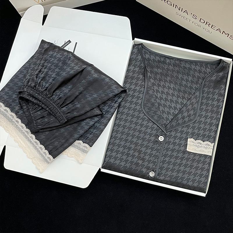 Black Textured Pajamas Summer Short-Sleeved Shorts Women S High-End Casual Simple Loungewear M