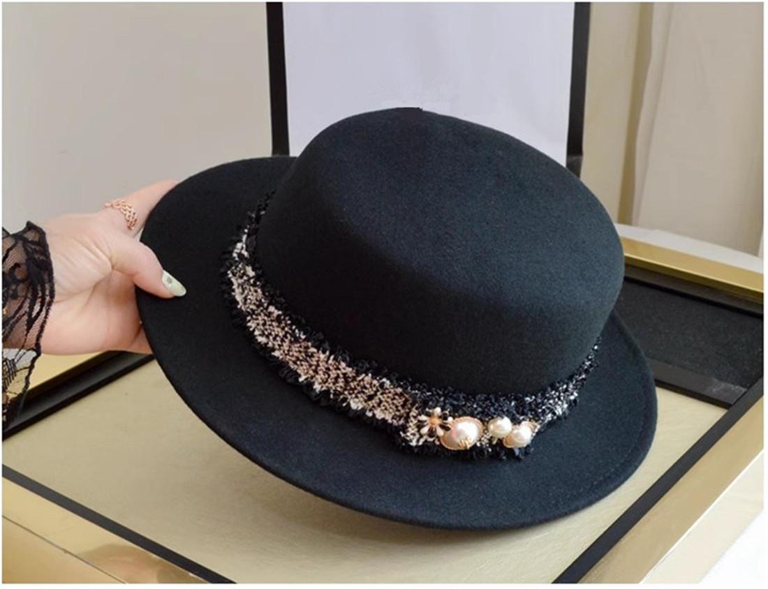 

Шикарна зимова класична вовняна повстяна твідова стрічка з бджолиними перлами жіноча фетрова кепка жіночий панамджаз head size 57cm