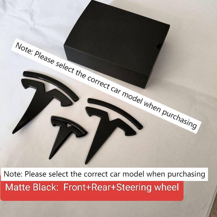 ABS Coverable Front Logo Rear Logo Steering Wheel Badge for Tesla Model 3 Y Carbon Fiber Label Car Accessories Personalization