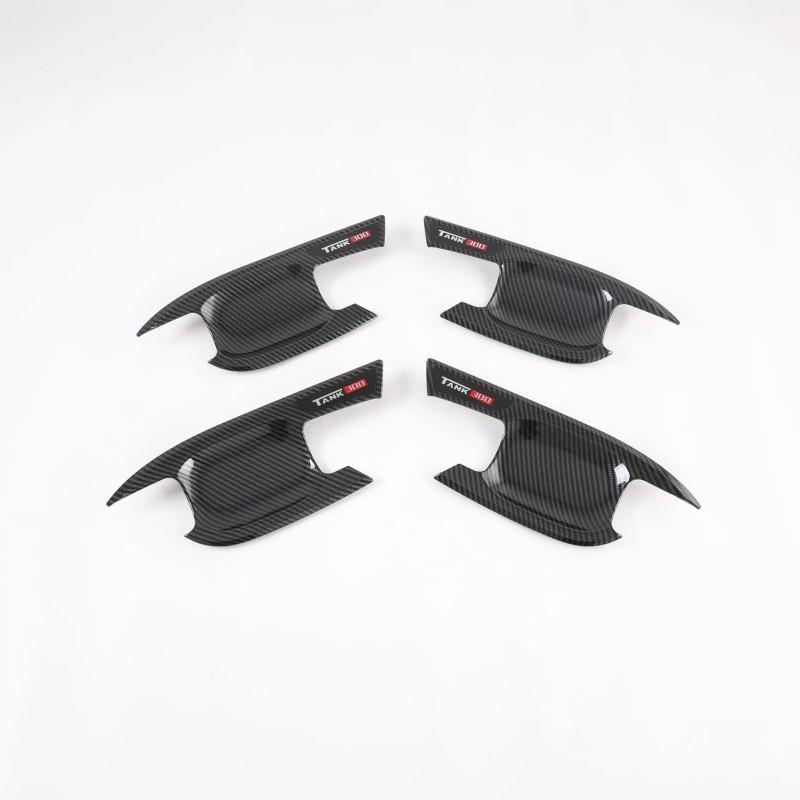 For GWM Great Wall WEY Tank 300    ABS Carbon Fiber Car Door Handle Cover Door Bowl Frame Trims Decorative Sticker
