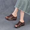 Fashion Retro Style Fish Mouth Premium Genuine Leather Slippers 2025 New Summer Outdoor Slippers Wedges Elegant Women Sandals