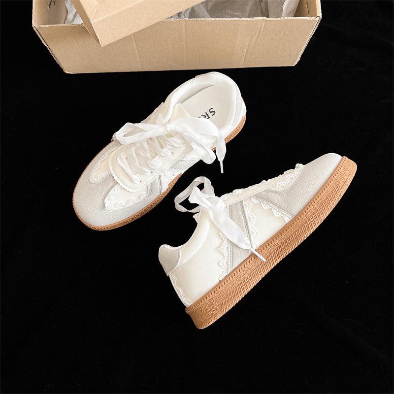 Retro silver ballet style platform German training shoes women's 2025 new spring and autumn lightweight board shoes versatile sports little white shoe