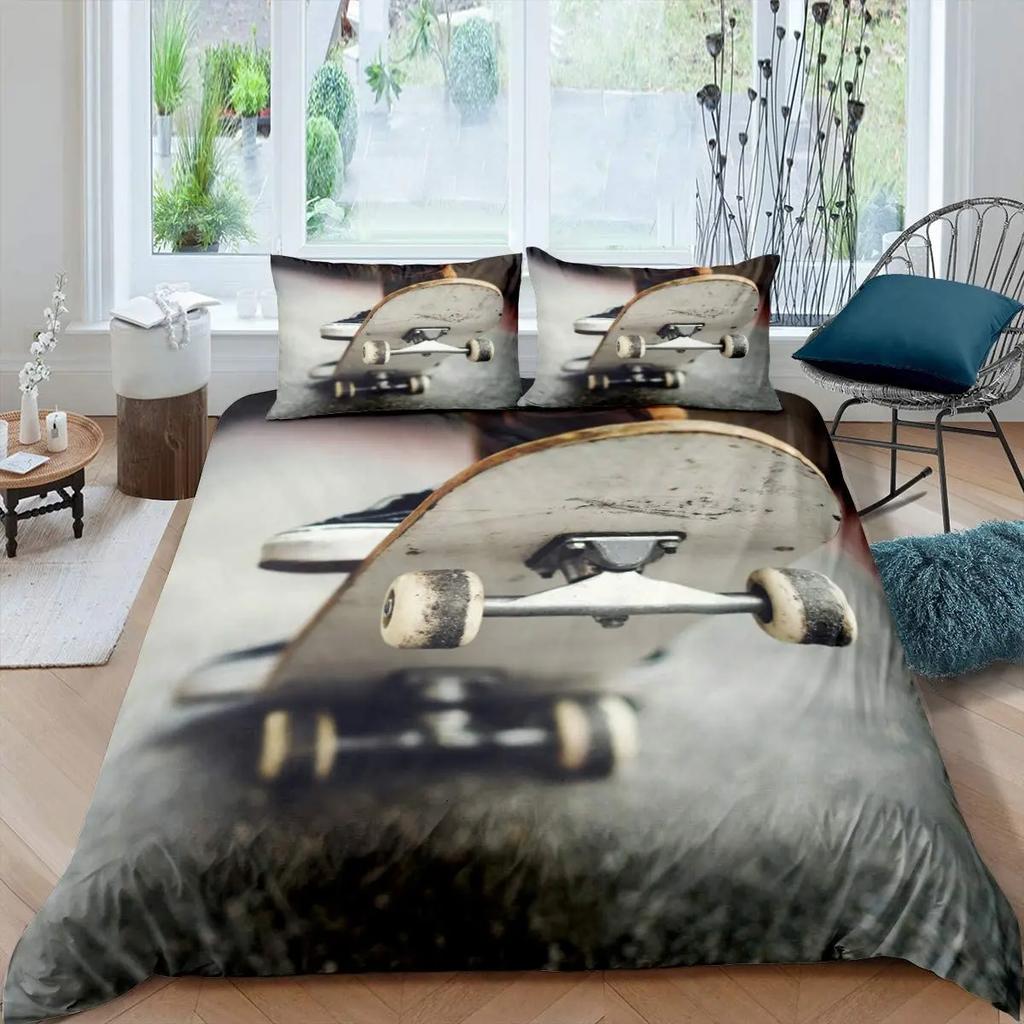 Skul Soft Duvet Cover Skateboard Human Skul featuring Skateboard Print for Children Kids Young Boys Tens Rom Decor Extreme Sport Theme Comfortable