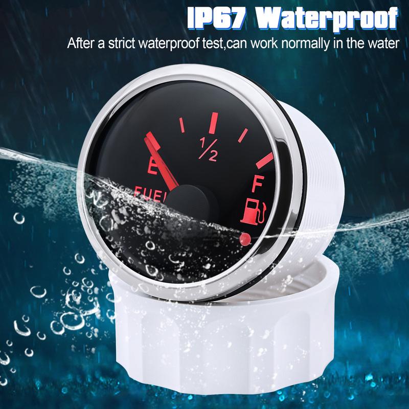 52mm Fuel Level Gauge 2inch Waterproof Pointer Fuel Meter 0-190ohm 240-33ohm Oil Tank Meter with Alarm Red Light for Car Yacht