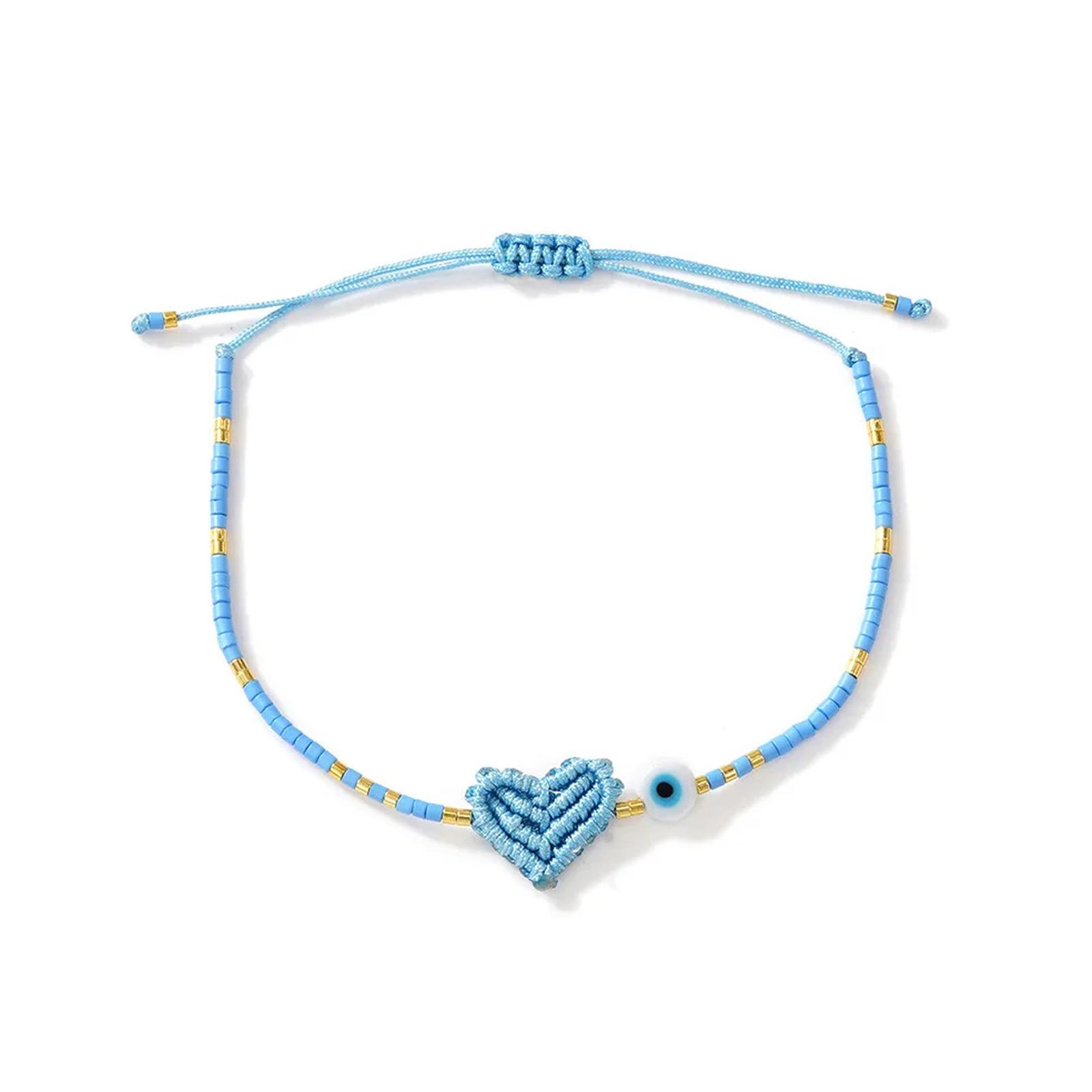 

Unique Evil s Eye Jewelry Bangle Vibrant Beads Chain Bracelet Heart Weaving Design Comfortable Daily Accessory