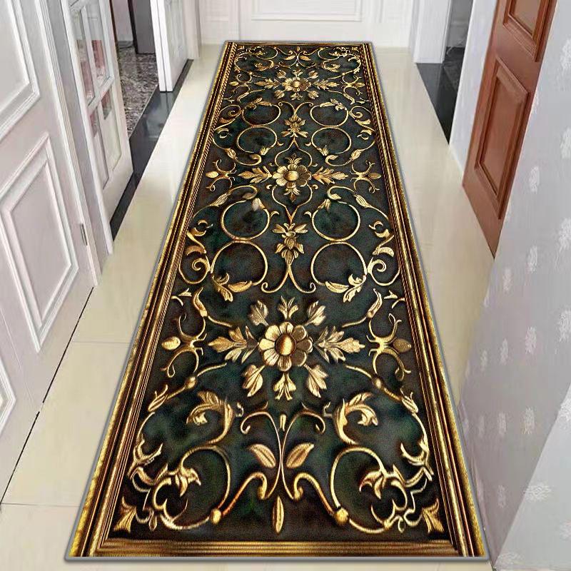Retro Luxury Golden Pattern Home Corridor Decor Rug Stair Carpet Non-slip Soft Lint-free Washable Entrance Long Mat Big Size