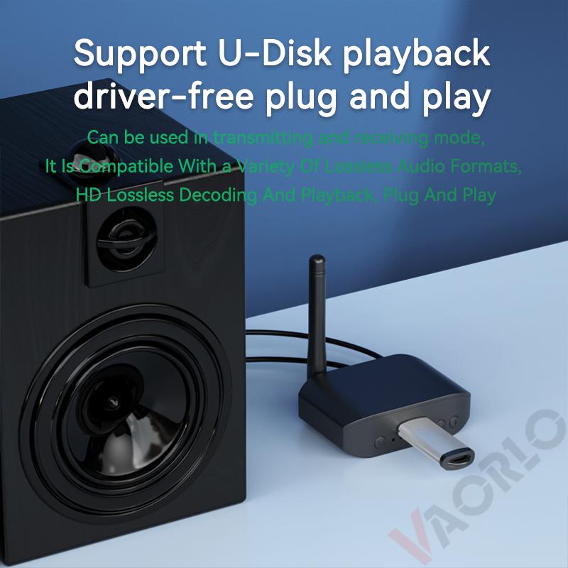 3 IN 1 Bluetooth 5.3 Audio Transmitter Receiver USB U-Disk Play 3.5mm AUX Stereo Music Wireless Adapter For Car PC TV Speaker