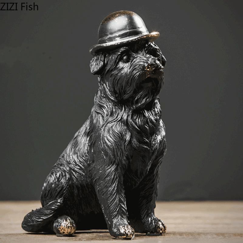Bulldog Wearing A Hat Statue Simulated Animal Ornaments Desk Decoration Creative Puppy Resin Sculpture Room Aesthetic Decor