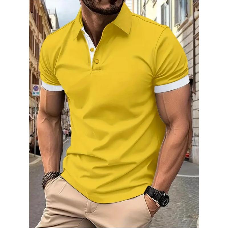 Men's Short Sleeve Color Matching Fashion with Men's Lapel Short Sleeve