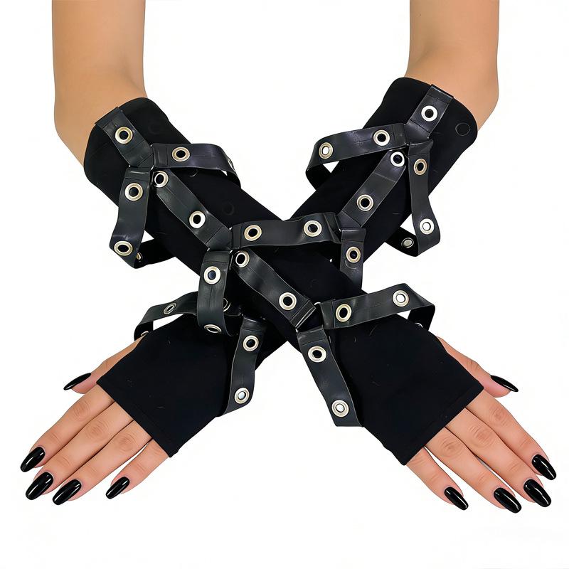 Spicy Girl Dark Style Half-Finger Gloves with Ring-Shaped Arm Sleeves
