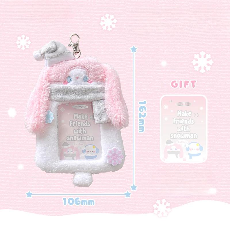 Plush Snowman Photocard Holder with Chain Cartoon Animal Photo Frame 3 Inch Kpop Photocard Sleeves for Girls Birthday Gifts 2025