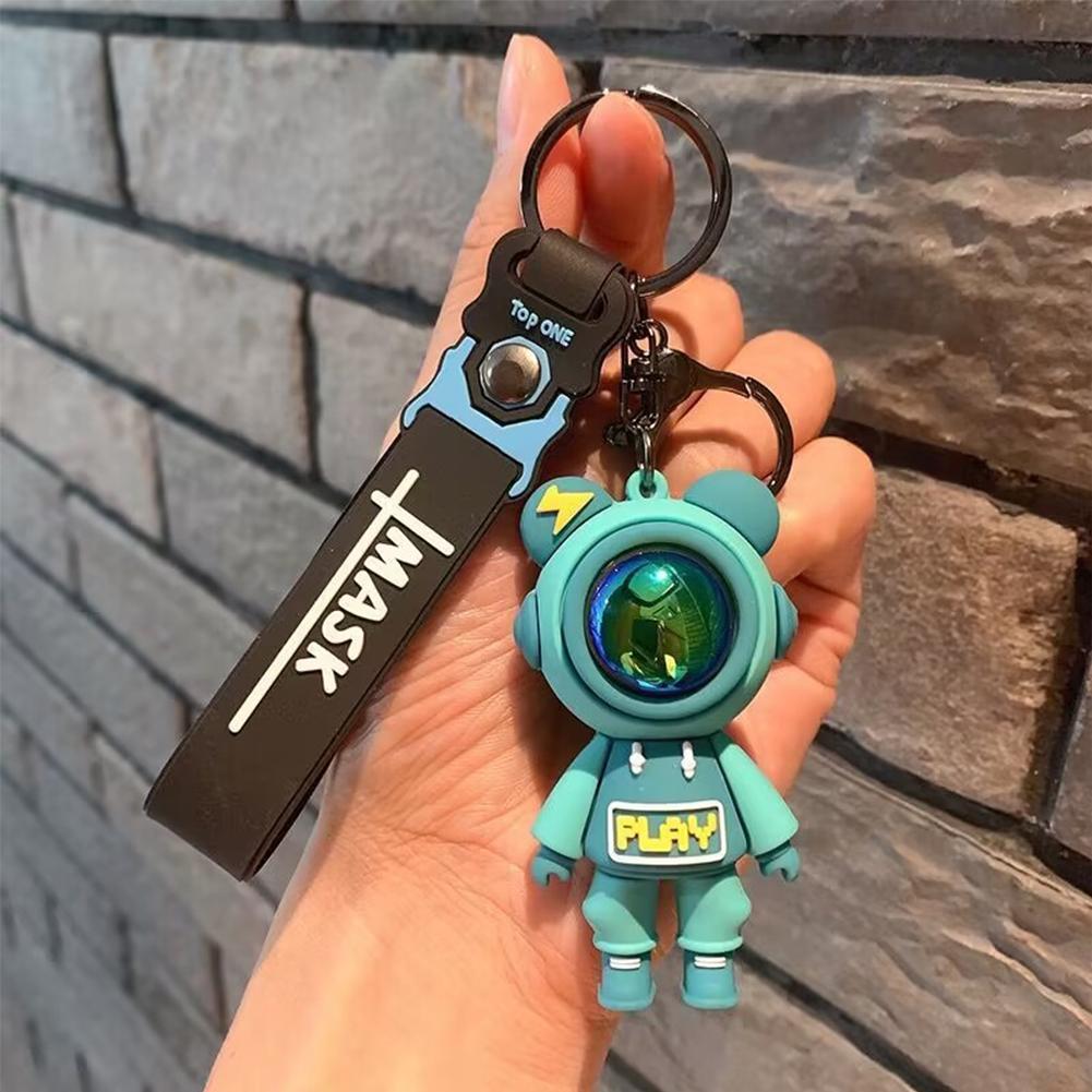 Cartoon Lightning Bear Car Keychain Pendant Bag Astronaut Key Holder Keyfob Key Chain Delicate Key Chain for Girls Couple Gifts Key Ring