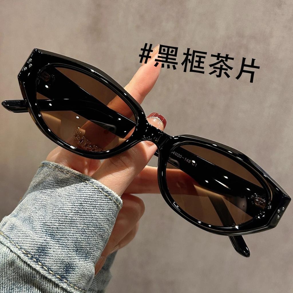Brown narrow frame cat eye polarized sunglasses women's high-end large frame suitable for square and round face UV-proof sunglasses women