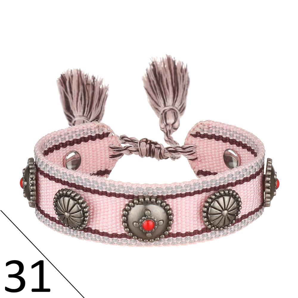 European Woven Bracelet with Metal Nail Buckle and Tassel for Women