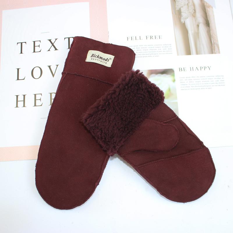 New Winter Warm Women's Sheepskin Gloves Thickened Wool Lined Solid Finger Leather Gloves