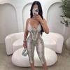 C25Jp339 European and American Women's Clothing Autumn and Winter New Style Elegant and Sexy Sleeveless Snake Print Suspender Slim Long Jumpsuit