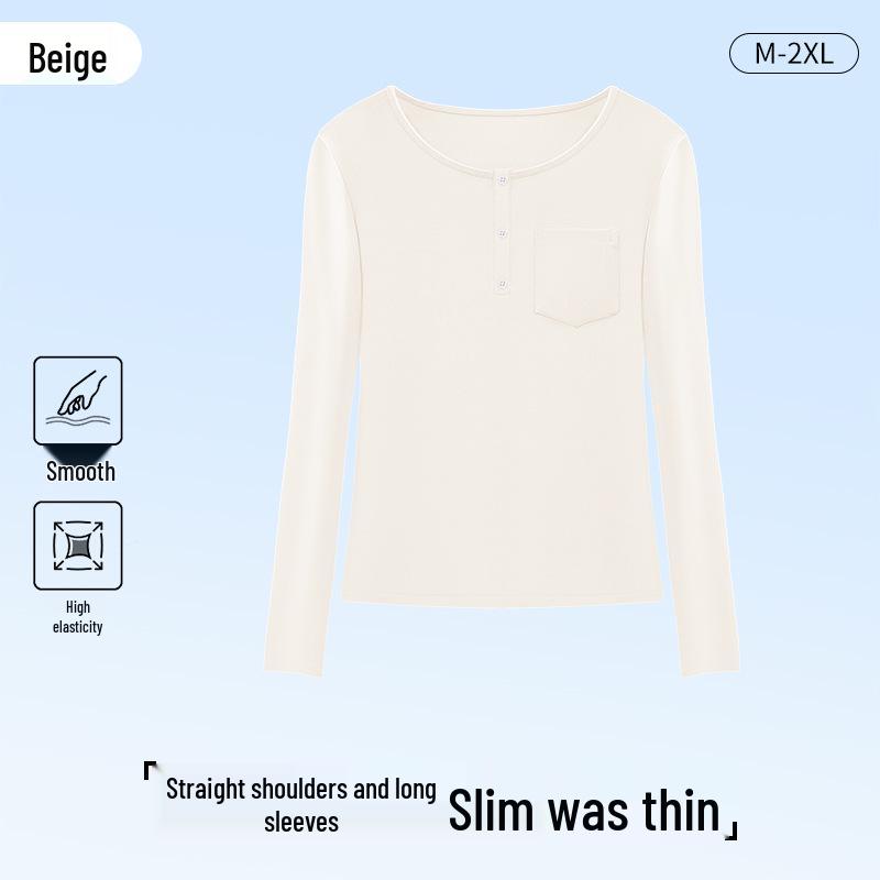 

Women s White Lyocell Long-Sleeve Round Neck Loose Top - New 2026 Early Spring Collection Medium бежевий