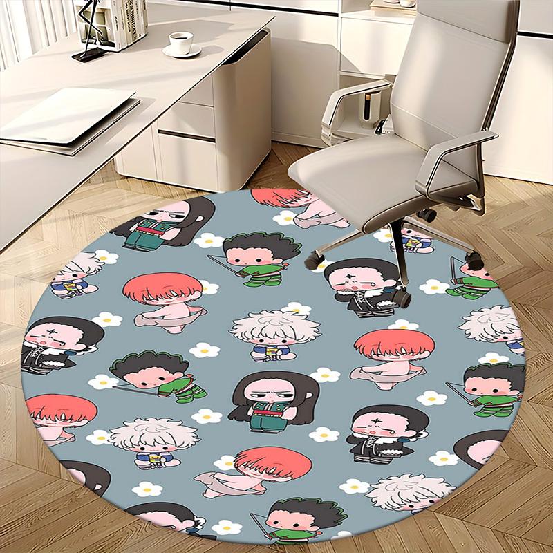 1pc Anime Cartoon Design Round Carpet - Office Chair Mat, Non-Slip Rug for Home Decor, Living Room, Bedroom