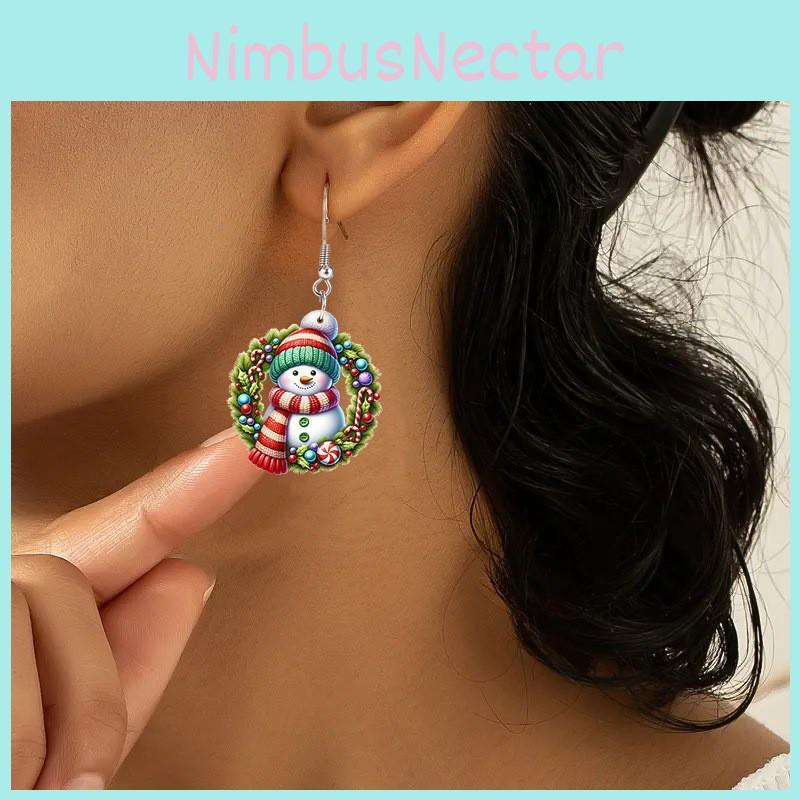 Christmas Acrylic 2d Snowman Earrings With Cartoon Design For Holiday Gift Giving