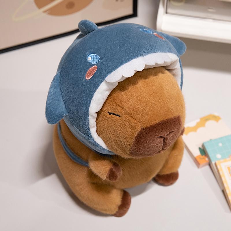 Shark Hat Capybara Plush Toy Simulation Animals Headband Doll Cute Doll Capibara Anime Fluffy Toy Soft Capybara Plush Doll