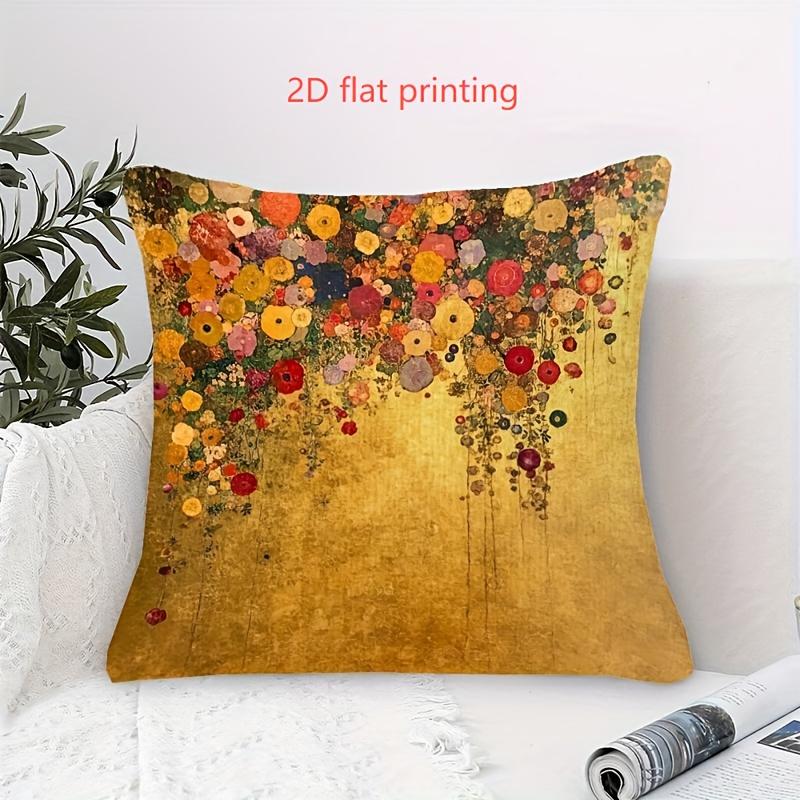 Gustav Klimt Style Floral Pillow Cover Golden Art Print Boho Vintage Cushion Case For Sofa Bed Couch Elegant Artistic Home Decor