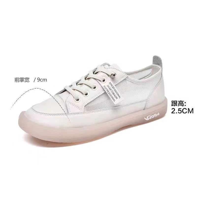 

Real leather white shoes for women in spring and summer 2026 new soft soled single shoes, breathable mesh casual board shoes 35