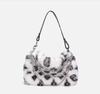Leopard Print Winter Shoulder Bags for Women Furry Underarm Bag Chain Plush Animal Pattern Evening Totes Purse Crossbody Bag