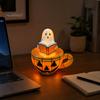 Halloween Bedside Light Ghost Reading Book Lamp, Stained Glass Style Night Light, Resin Spooky Pumpkin Mug Lamp for Bedroom, Living Room, Party,