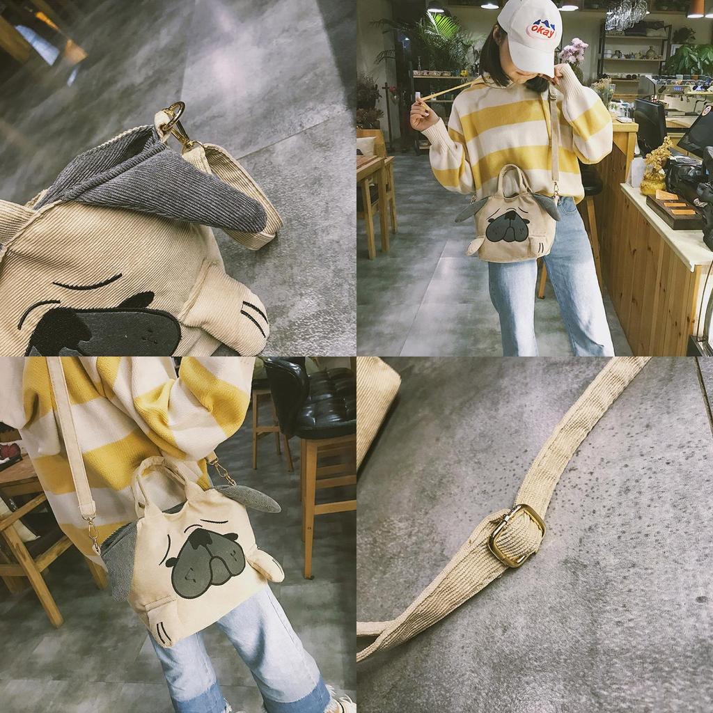 Cute And Funny Dog Shoulder Bag In Japanese Style Made Of Velvet Small Size