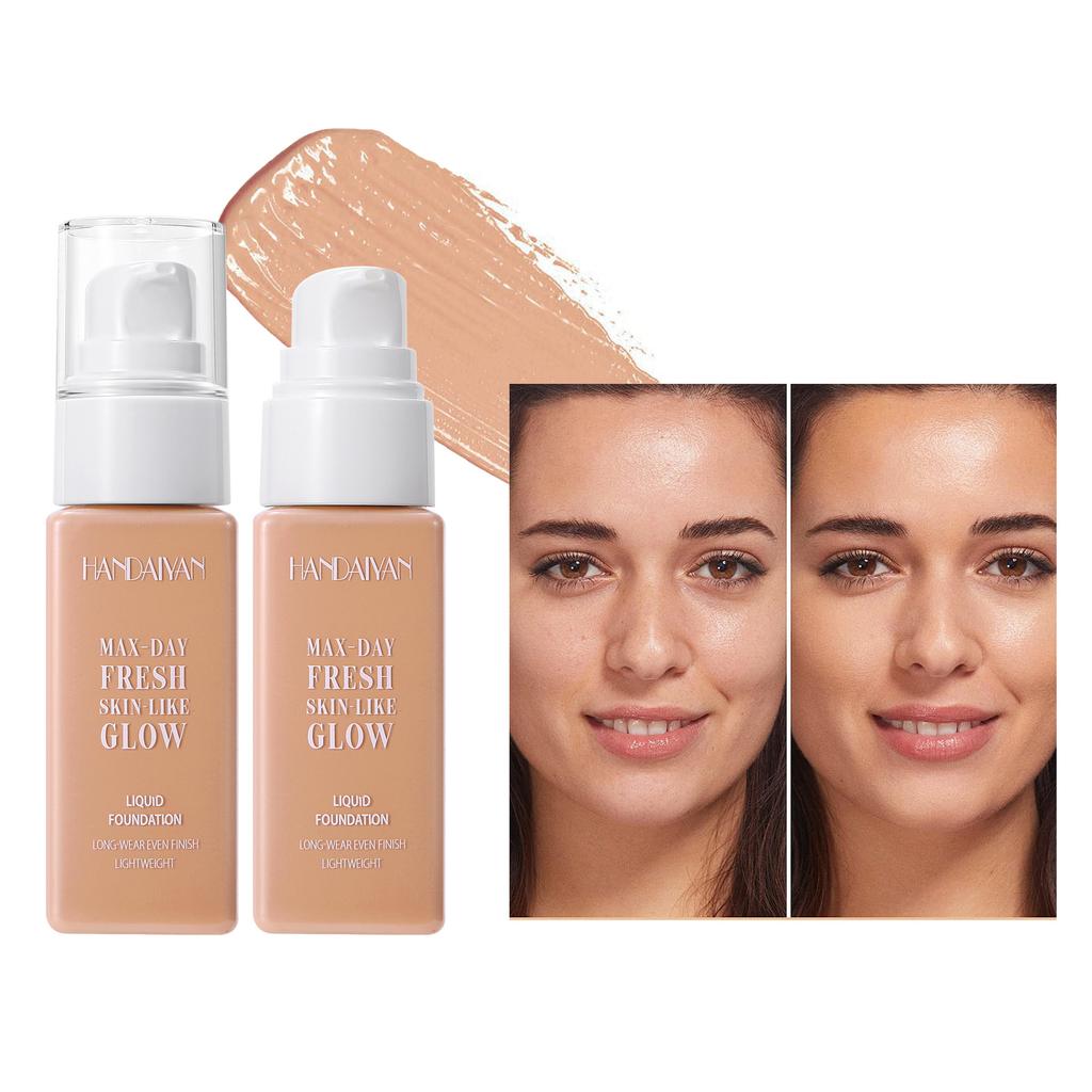 Liquid Foundation, Long-Lasting Dewy Finish Foundation with Pump, Lightweight Skin-Like Glow Full Coverage Face Makeup, Waterproof Liquid Base