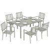 Garden Table and Chairs for 6, 7 Pieces Garden Furniture Set with Table, 6 Stackable Chairs and Umbrella Hole Light Grey