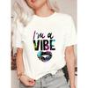 Oversized T Shirt Black I M A VIBE With Colorful Lip Print For Casual Wear And Street Style