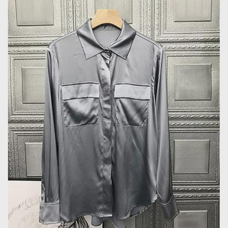 Silk Satin White Shirt: Elegant Foreign Design, Spring 2025 Women's Fashion