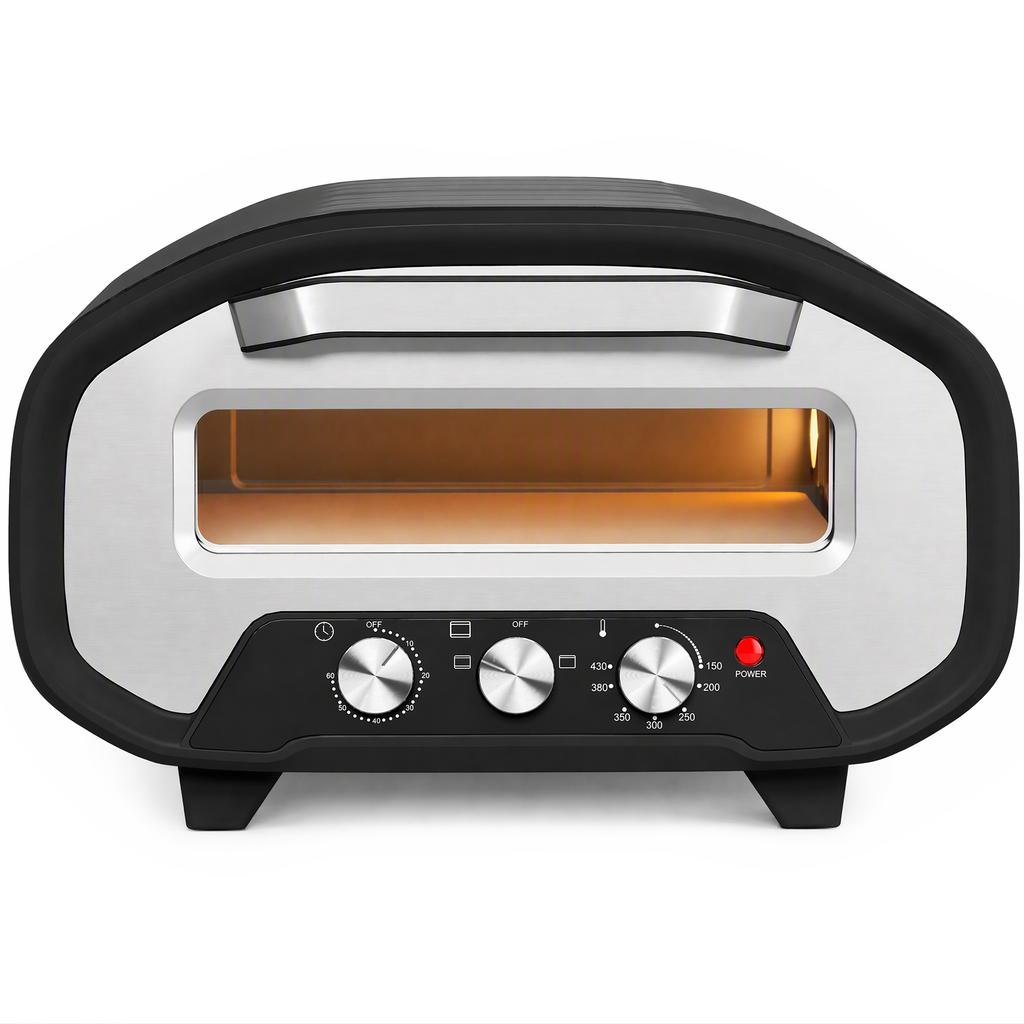 Indoor Electric Pizza Oven, 2200 W, Up To 430C, Ceramic Stone 30.5 Cm Diameter, 60-Min Timer, Black