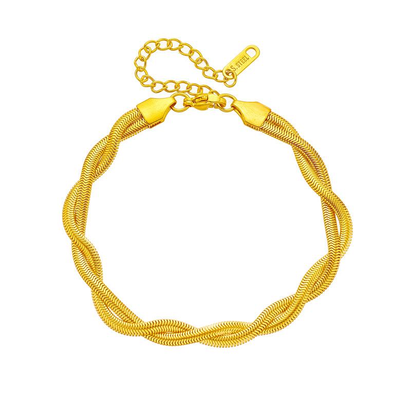 Bracciale a Catena Spina di Pesce Intrecciata Placcato Oro Regolabile Gioielli di Moda per Donna
