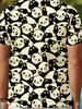 Digital Print - Men'S Short Sleeve Shirt, Casual Summer Style, Lightweight And Breathable, Black And Yellow Cartoon Panda Design, Regular Fit