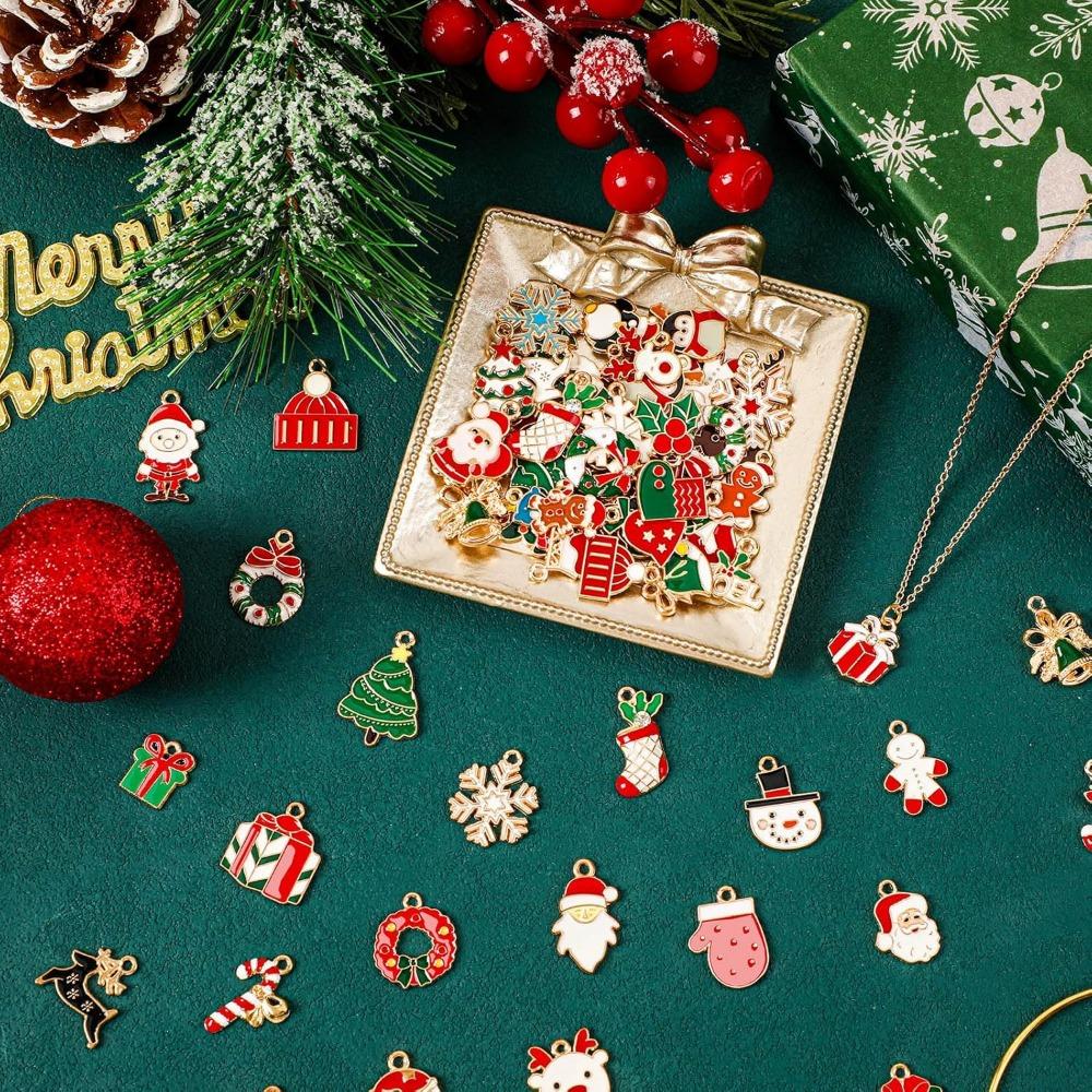 10/30/60 PCS Christmas Charms for Jewelry Making  Assorted Gold Enamel Xmas Charm Pendants DIY