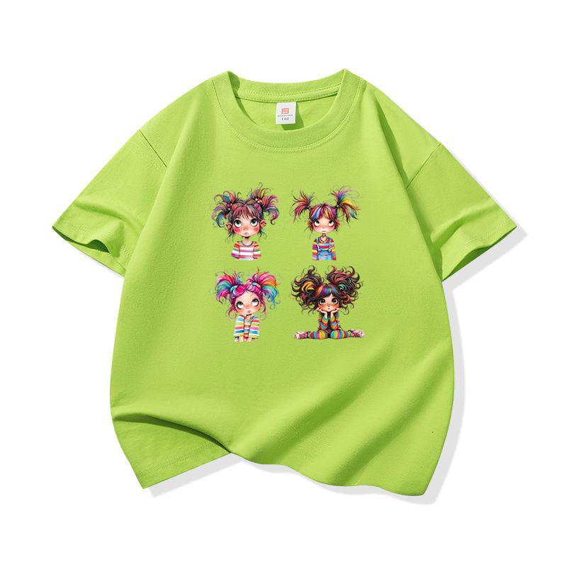 Rainbow Hair Girl Set Graphic Tee Kids 100 Cotton Crew Neck T Shirt Short Sleeve Breathable Tops For Boys Girls Children